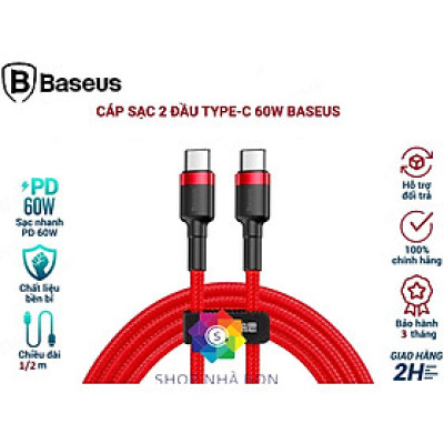 Cáp sạc Baseus 60W USB C sang Type-C cho điện thoại -Hàng Chính Hãng 