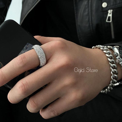 Nhẫn nam nữ thép không gỉ thời trang, Nhẫn nam họa tiết đính đá lấp lánh phong cách thanh lịch