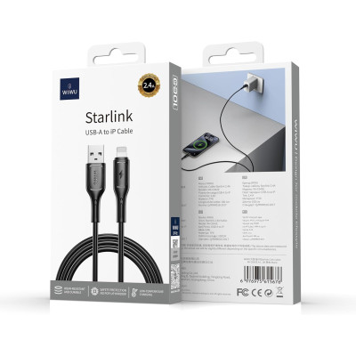 Dây cáp sạc nhanh 2.4A USB-A to L cho iPhone / iPad Hiệu WIWU Starlink - Chuẩn sạc MFI, chống rối, đầu cáp siêu bền, công nghệ AI chống cháy nổ iP 7 8 X Xs Max 11 12 13 14 Pro Max Plus iPad Air Mini - Hàng nhập khẩu