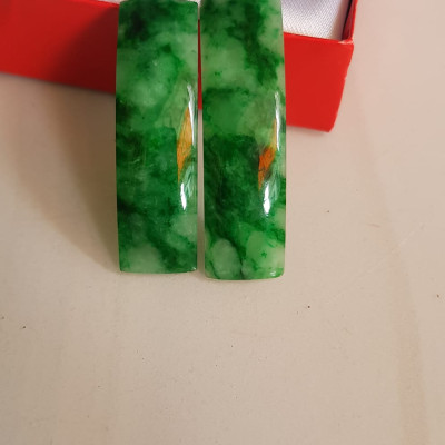 Mặt Lắc Tay miếng cong dài chữ nhật đá cẩm thạch tự nhiên xanh lý sơn thủy đậm vân bóng đẹp Size Dài 41mm x ngang 11mm x dầy 3mm Nữ lên lắc tay bằng vàng đeo sang đẹp món quà tặng Mẹ, người thân ý nghĩa ạ