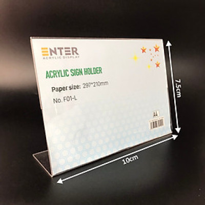 Kệ mica 1 mặt Enter F01-L 300x210mm A4 ngang, Kệ menu chữ L, Khung thông tin sản phẩm, Khung bảng giá, Kệ trưng bày để bàn