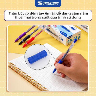 Combo 5/10/20 Bút Gel Thiên Long GEL-08 ngòi 0.5mm mực xanh đỏ đen tìm có nắp đậy, đệm cầm tay phù hợp cho học sinh