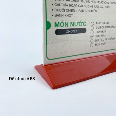 Kệ mica 2 mặt Enter E23 210x300mm đế màu A4 đứng, Kệ menu nhà hàng, Standee mica để bàn, Bảng quét mã QR Code