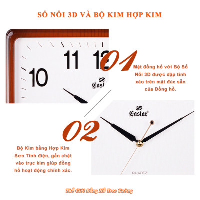 Đồng Hồ Treo Tường Cao Cấp EASTAR Mặt VÀNG Viền MỎNG – Máy KIM TRÔI – Số Nổi 3D – Tặng Pin Maxell – BH 1 Năm