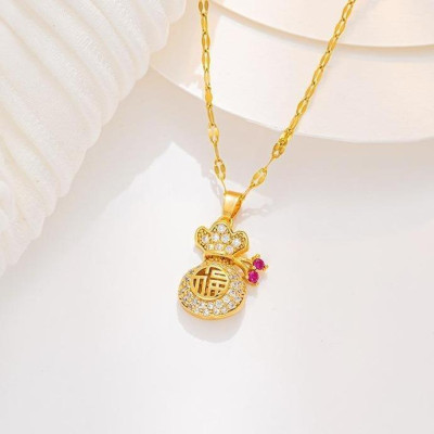 Dây chuyền trang sức OYJR cho phụ nữ, titan không rỉ, thời trang Trung Quốc, vòng cổ có túi phúc