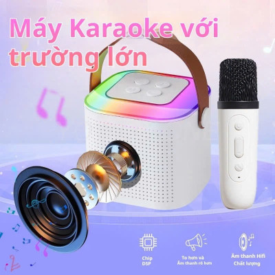 Loa Bluetooth mini kèm 2 micro hát karaoke không dây - Mic hát karaoke âm thanh chất lượng lọc âm khử nhiễu LED RGB - Hàng Nhập Khẩu