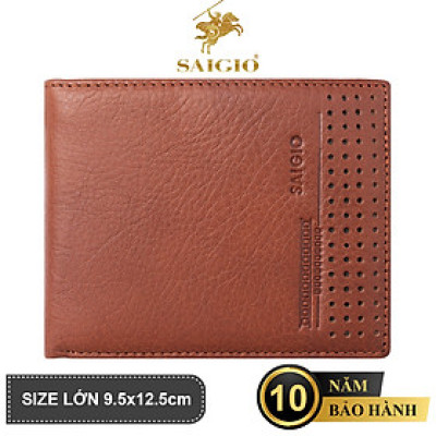 Bóp Nam Da Bò SÁP Họa Tiết Polka Dot, Size Lớn, Thiết Kế Cổ Điển, Đơn Giản - Mỏng Nhẹ, Dáng Ngang - Gập 2, Ngăn Đựng Tiền Có Khóa Kéo, Nhiều Ngăn Để Giấy Tờ Tiện Dụng