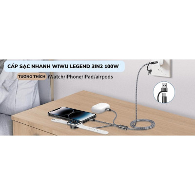 Cáp Sạc Nhanh Wi WU Legend 3in2 100W Wi-C050 sạc được điện thoại , đồng hồ applewatch/laptop.. - Hàng chính hãng