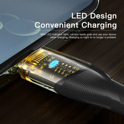 Dây cáp sạc type-C sạc nhanh 100W chuẩn PD 3.0 USB C to Type C hiệu HOTCASE ESSAGER Transparent Data Cable - trang bị đèn LED, Sạc nhanh QC 4.0 và PD 3.0, Chip sạc thông minh, truyền tải dữ liệu cao 480Mbps - Hàng nhập khẩu