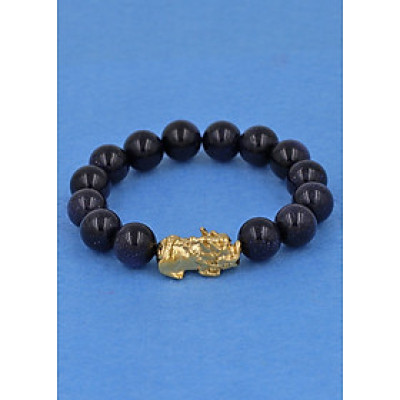 Chuỗi đeo tay đá lam sa 12 ly - cẩn Tỳ Hưu inox vàng VLSTHV12