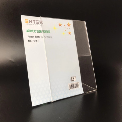Kệ mica 1 mặt Enter F02-P 150x210mm A5 đứng, Kệ menu chữ L, Khung thông tin sản phẩm, Khung bảng giá, Kệ trưng bày để bàn