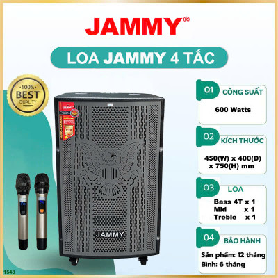 Loa kéo 4 tấc Jammy F1548K - _Kích thước: 450 (W) x 400 (D) x 750 (H)mm _Công suất: 600Watts- Hàng Chính Hãng