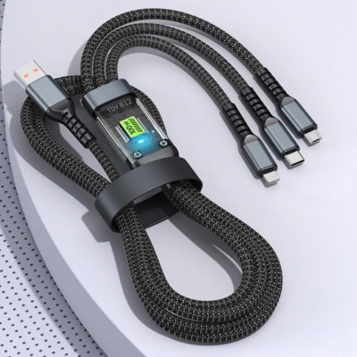 Dây cáp sạc nhanh 3 đầu ip typeC micro dây dù sạc 3 thiết bị cùng lúc Dây Sạc Tự Ngắt 100W Tích Hợp Usb 3 In 1 - Hàng Nhập Khẩu
