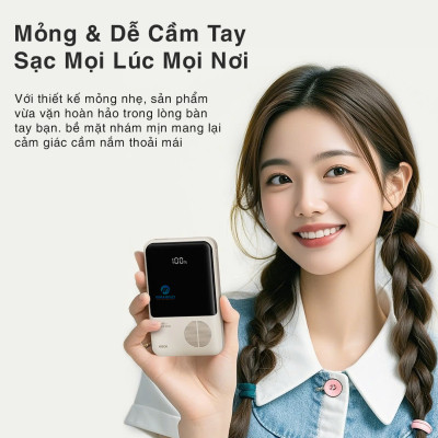 Pin dự phòng sạc nhanh ROCK P95 PD 22.5W 10000mAh có cáp tích hợp , hàng chính hãng bảo hành 1 năm