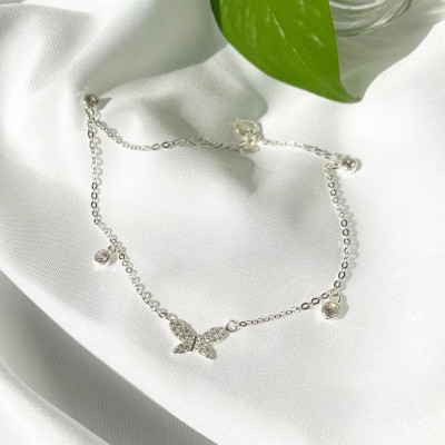 Lắc chân bạc 925 butterfly treo tiny đính pha lê xinh xắn dễ thương Dế Bạc – LC4392