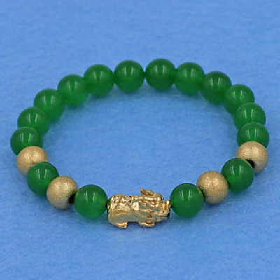 Vòng tay thạch anh xanh lá 8 ly - cẩn Tỳ Hưu inox vàng VTAXLTHVB8 - hợp mệnh Hỏa, mệnh Mộc