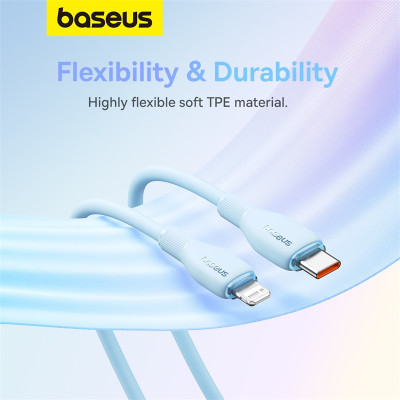 Cáp sạc nhanh, truyền dữ liệu PD 20W, Ba-se-us Pudding Series Fast Charging Cable Type C to Lai-nin PD 20W - Hàng chính hãng