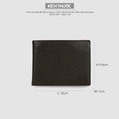 Ví da nam gập đôi phom ngang nhiều ngăn tiện dụng IDIGO MW1-4308