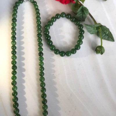 Bộ Vòng Chuỗi Đeo Cổ 8li Và Vòng Tay 9li5 Đá Ngọc Phật Xanh tự nhiên đẹp hay ngọc bích Màu xanh ngọc bích bóng đẹp món quà tặng Mẹ tặng cho mình và người thân nữ đeo đẹp ý nghĩa ạ