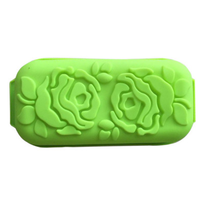 Khuôn silicon làm đế bánh, rau câu, bánh mì hình chữ nhật hoa hồng đôi kèm lá - Loại 29 cm - Mã số 1109
