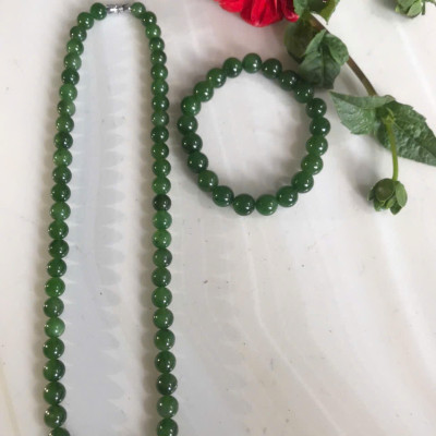 Bộ Vòng Chuỗi Đeo Cổ 8li Và Vòng Tay 9li5 Đá Ngọc Phật Xanh tự nhiên đẹp hay ngọc bích Màu xanh ngọc bích bóng đẹp món quà tặng Mẹ tặng cho mình và người thân nữ đeo đẹp ý nghĩa ạ