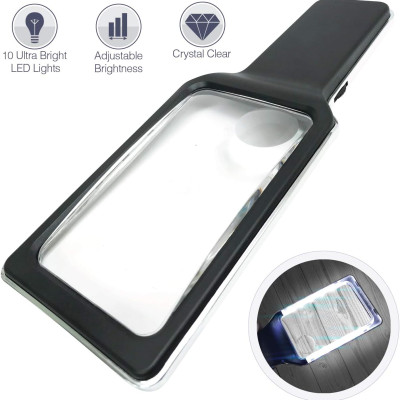Kính lúp cầm tay đọc sách cao cấp Magnipros ED-12 (phóng đại 6x, 10 đèn LED chống chói, điều chỉnh độ sáng) (Hàng chính hãng)