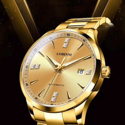 Đồng hồ nam chính hãng LOBINNI L19002-3, Chống nước 50m,Bh 24 tháng,Máy cơ Automatic,dây thép xịn