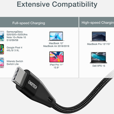 Dây Cáp Sạc Nhanh USB Type C To Type C 60W Dài 1.2M Hỗ Trợ Sạc Nhanh iPhone 15 CHOETECH XCC-1003 - Hàng Chính Hãng