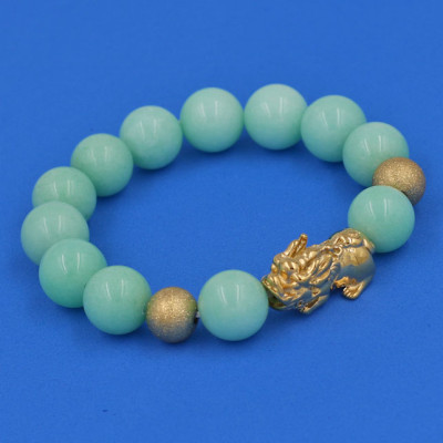 Vòng chuỗi đeo tay Đá Ngọc Bích Xanh 12 ly - cẩn Tỳ Hưu Phong Thủy inox vàng VGBXTHHBV12 - hợp mệnh Mộc, mệnh Hỏa