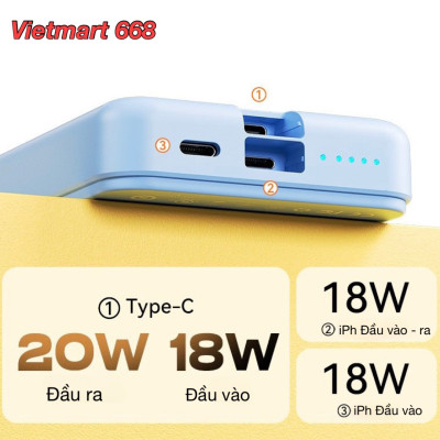 Sạc Dự Phòng Từ Tính Không Dây Đa Năng 10000mAh WEKOME WP-47 - Hỗ Trợ Sạc Nhanh PD 20W, Sạc Không Dây Từ Tính Max 15W - Hàng Chính Hãng