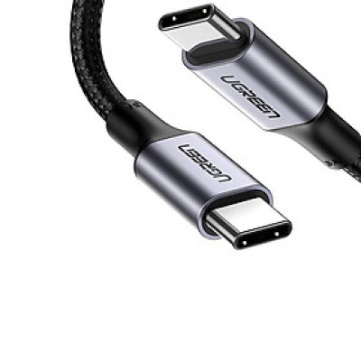 cáp USB 2 đầu type C dây bện dù đầu bọc nhôm Ugreen 316DB70427US 1M 100W PD màu đen hàng chính hãng