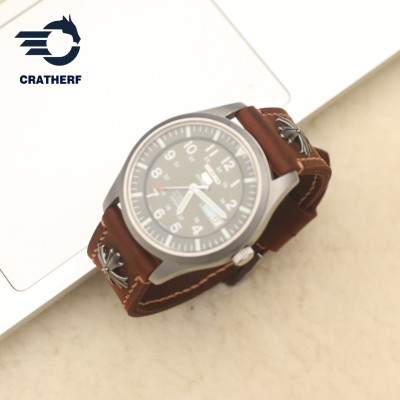 Dây Đồng Hồ Handmade Da Thật Đính Rivet Hoa Da Bò Sáp Chốt Thông Minh Thay Thế Đồng Hồ Cổ Điển Các Loại SmartWatch