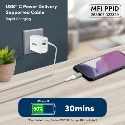 Dây sạc type C to L PROLiNK GCL_30_01 dài 1M, Sạc siêu nhanh 30W, Dành cho iPhone, iPad (MFi) - Hàng chính hãng