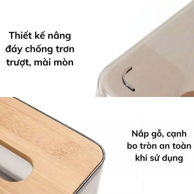 11x11x8.5 Hộp Đựng Giấy Ăn Khăn Giấy Nhựa MiKa Trong Suốt Nắp Gỗ Tre Tự Nhiên Màu Sắc Kiểu Dáng Phong Cách Bắc Âu VUÔNG