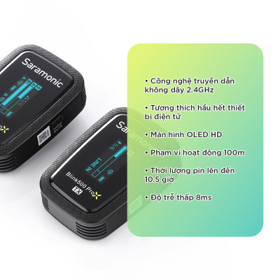 Micro Thu Âm Không Dây Saramonic Blink500 ProX B2 - Công Nghệ 2.4GHz - Độ Trễ 8ms - Hàng Chính Hãng