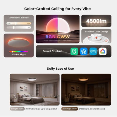 Đèn Ốp Trần Yeelight Arwen D500 / D600 - 16 triệu màu RGBICWW, Điều khiển từ xa, Công suất 50W - Hàng chính hãng