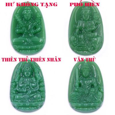 Mặt dây chuyền Phật A di đà đá xanh 2.2 x 3.6cm ( size trung ) kèm vòng cổ dây dù xanh lá + móc inox, Phật bản mệnh