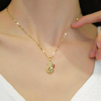 Dây chuyền trang sức OYJR cho phụ nữ, titan không rỉ, thời trang Trung Quốc, vòng cổ có túi phúc