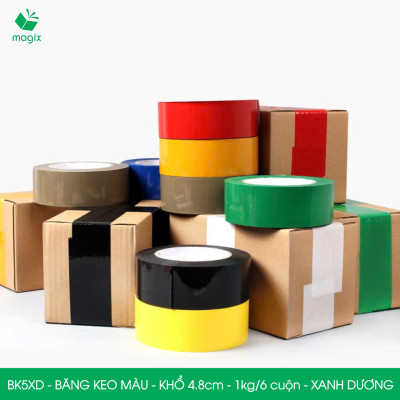 BK5XD - 6 cuộn băng keo màu khổ 4.8cm loại 1kg/6 cuộn - Xanh dương - Băng keo, băng dính đóng hàng
