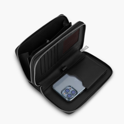 Ví Cầm Tay Nam Gence 2 Khoá Da Bò Taiga HT21 Màu Đen