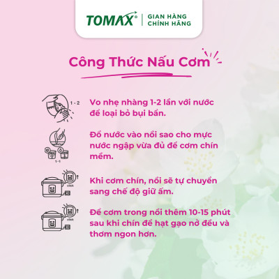 Gạo Jasmine Tomax (1kg) không đấu trộn - Thơm hương tự nhiên, cơm dẻo mềm, tơi xốp