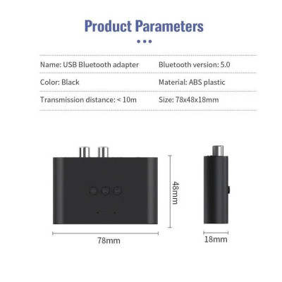 Thiết Bị Nhận Bluetooth, NFC Cho Loa Và Amply Hỗ Trợ Cổng 3.5mm, AV, USB Bộ Thu Phát Bluetooth 5.0 2 in 1 - Chế độ chuyển đổi linh hoạt, Âm Thanh HD, Độ Trễ Thấp, Khoảng Cách Trên 10m Chip thông minh, Cổng kết nối đa dạng RCA AUX USB - Hàng Chính Hãng