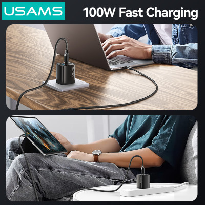 Cáp sạc nhanh USAMS SJ742 Type-C To Type-C 100W Digital Display Zinc Alloy HX Series tương thích IP15 series ( Hàng Chính Hãng)