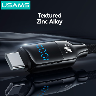 Cáp sạc nhanh USAMS SJ742 Type-C To Type-C 100W Digital Display Zinc Alloy HX Series tương thích IP15 series ( Hàng Chính Hãng)