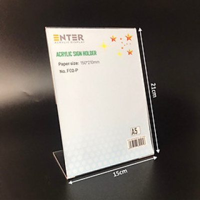 Kệ mica 1 mặt Enter F02-P 150x210mm A5 đứng, Kệ menu chữ L, Khung thông tin sản phẩm, Khung bảng giá, Kệ trưng bày để bàn