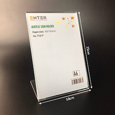 Kệ mica 1 mặt Enter F03-P 100x150mm A6 đứng, Kệ menu chữ L, Khung thông tin sản phẩm, Khung bảng giá, Kệ trưng bày để bàn