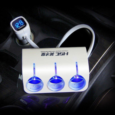 Chia tẩu Ô tô 1 ra 3 công suất 120W có cổng sạc USB và báo điện áp