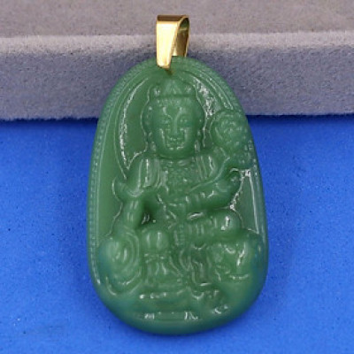 Mặt dây chuyền Phổ Hiền Bồ Tát thạch anh xanh 5cm MTXN2 - phật bản mệnh tuổi Thìn, Tỵ - Mặt size lớn