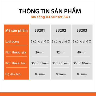 Bìa còng nhẫn O2 Sunset, sổ còng A4 thương hiệu AO+ đựng file tài liệu, lưu trữ hồ sơ văn phòng cao cấp
