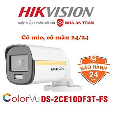 Camera HDTVI Thân ColorVu có mic 2MP HIKVISION DS-2CE12DF3T-FS chính hãng Nhà An Toàn